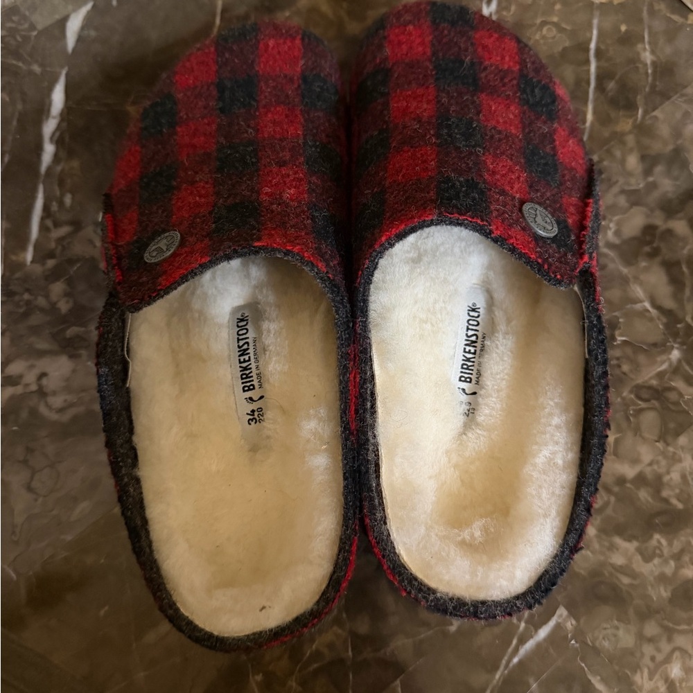 Birkenstock Red and Gray Plaid Slippers - Picture 3 of 4